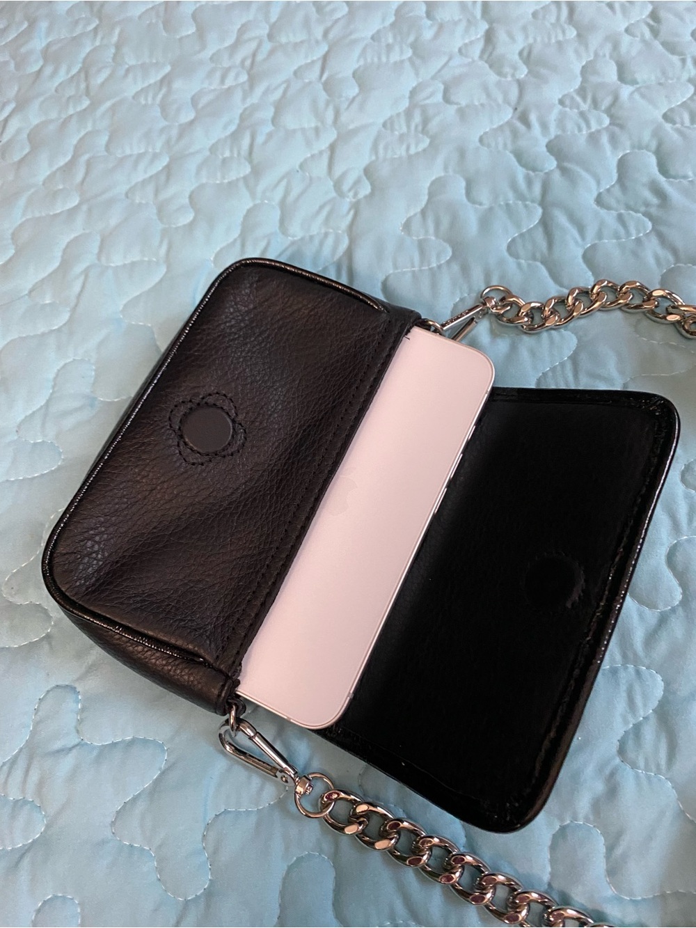 Brighton Black Leather Chain Crossbody Wallet